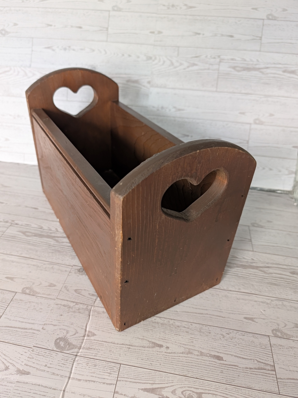 Rustic Brown Wooden Caddy with Heart Cutouts - Home Accents